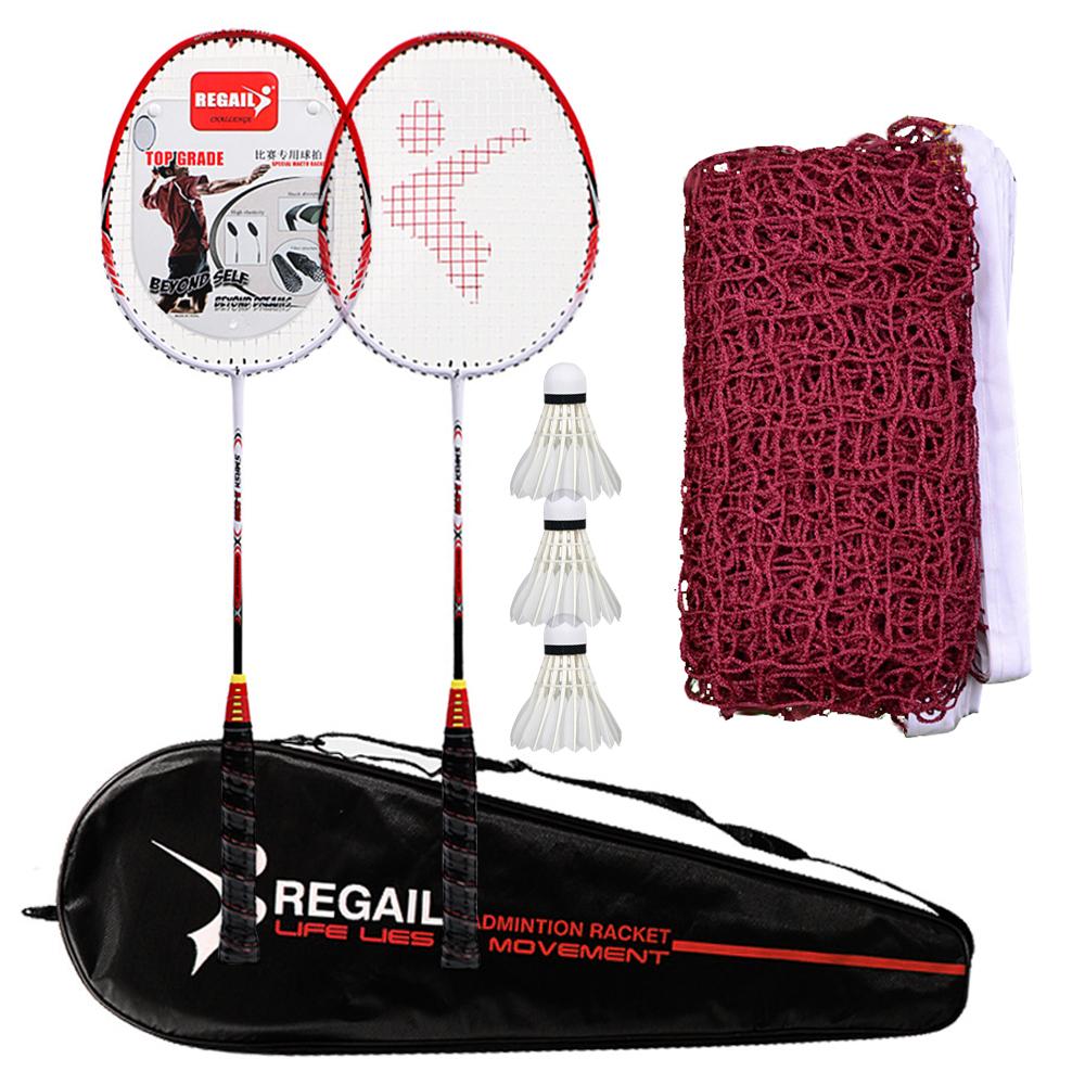 2 Player Badminton Racquets Set with 3 Shuttlecocks Carrying Bag and Badminton Net for Family