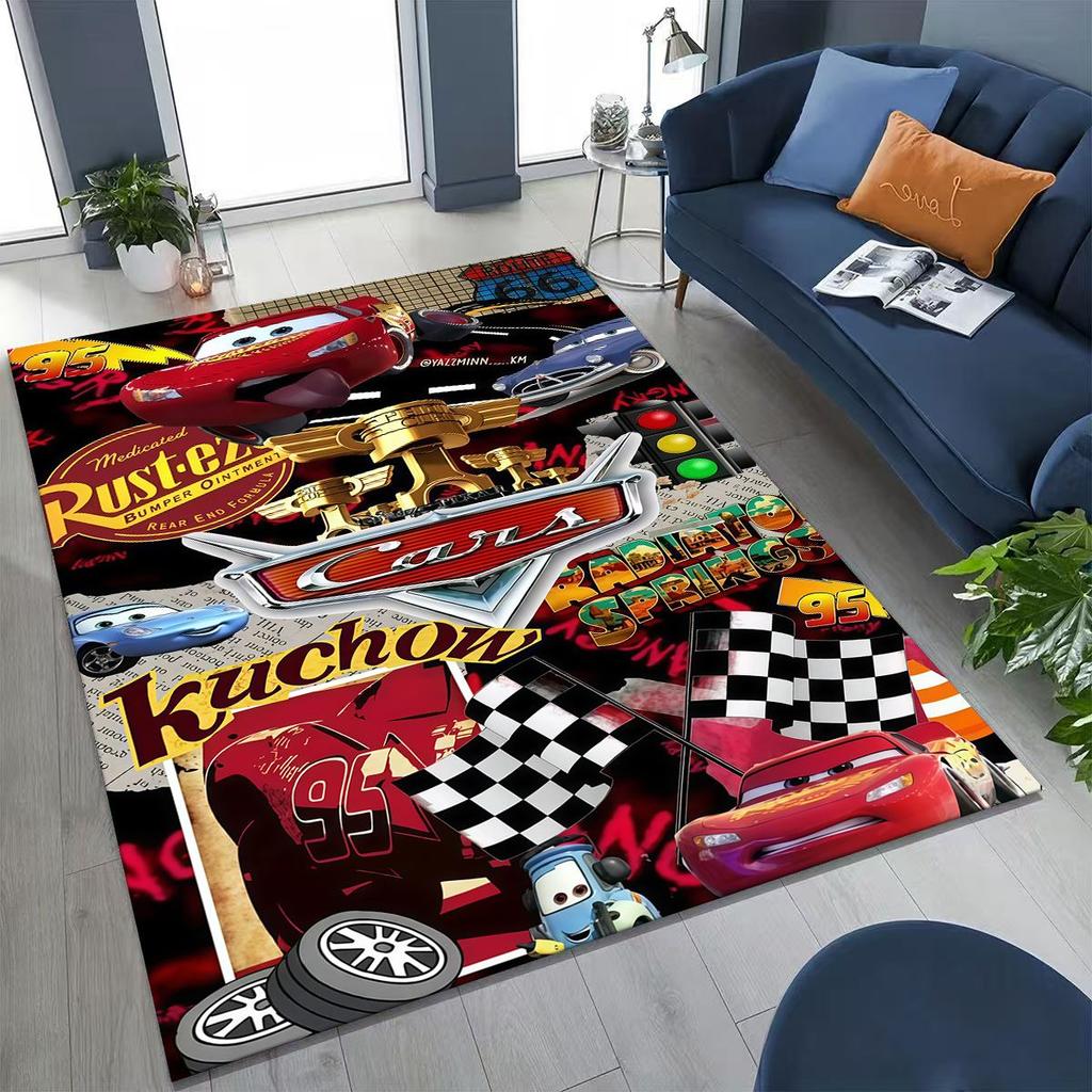 3D Lightning McQueen Cars Cartoon Rug for Bedroom Living Room Sofa Home Doormat Decor, Large Kids Play Non-slip Floor Mat Gift