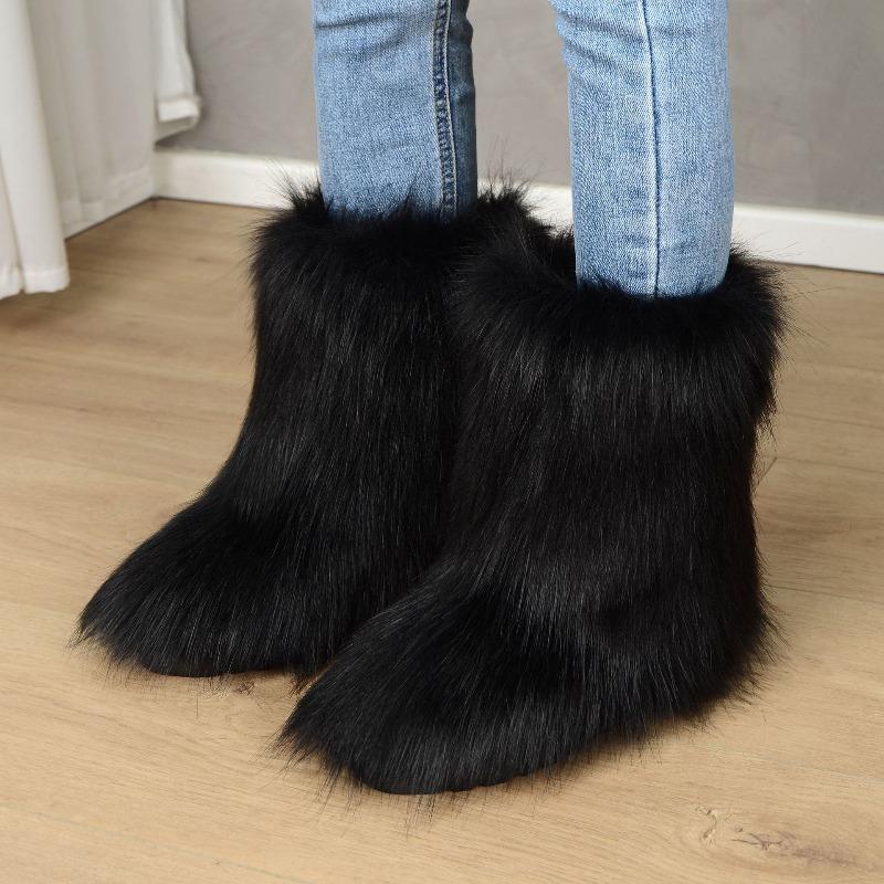 New European and American Spice Girls Fluffy Boots Women'sTide Autumn and Winter Warm Thick-soled Medium Boots Fluffy Boots Shibuya Fashion Snow Boots