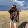 Retro coffee pu leather jacket women's autumn new short jacket top casual motorcycle jacket