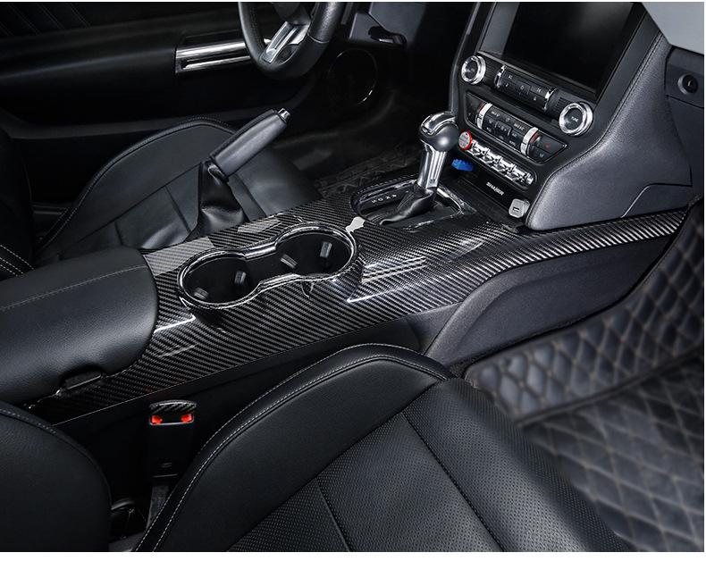 Tantan Carbon Fiber Center Console Cup Holder & Shift Panel for Ford Mustang - Dry Real Carbon Fiber Interior Parts