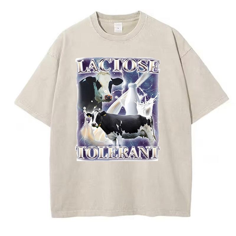 

Funny T Shirt Vintage Washed Cotton T-Shirt Lactose Intolerant Animals Graphic Tee Casual Streetwear Spring Tee S