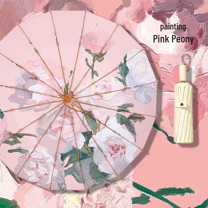 16-Rib Women’s Umbrella: Dual Use for Sun & Rain, UV Protective, Reinforced & Thickened for Enhanced Sunshade