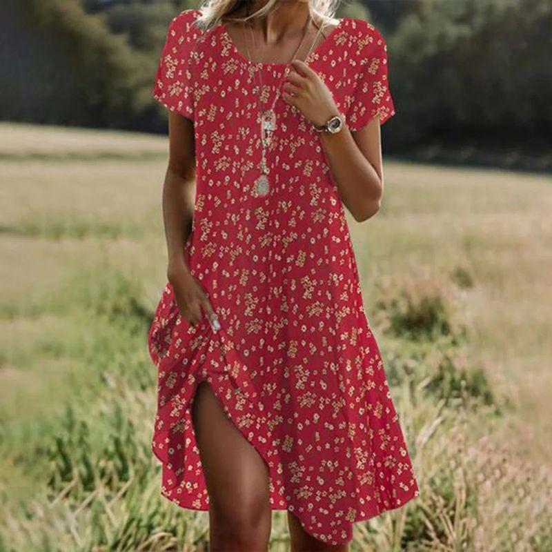 Casual Printed Round Neck Neck Loose Dress Casual Print Round Neck Loose Dress
