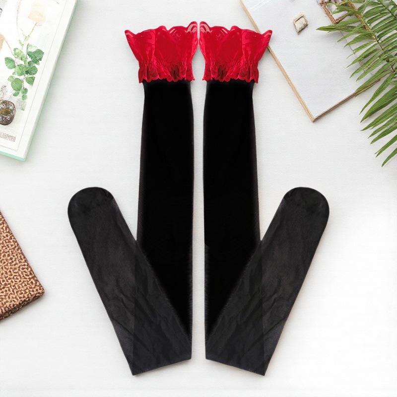 Bas cuissardes antidérapants en silicone et soie avec dentelle - Ultra-fins et sexy pour femme, parfaits pour l'automne