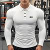 Men's Running Polo Shirts Long Sleeve Button Moisture Wicking Quick Dry Athletic Workout T-Shirts Compression Fitness T Shirts