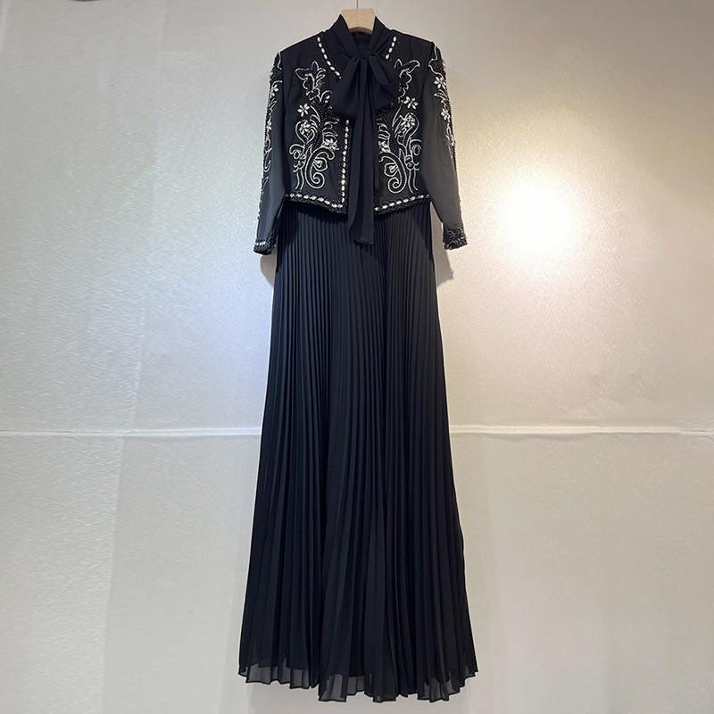Retro Palace Heavy Industry Diamond-encrusted Two-piece Embroidery Coat Slim Sleeveless Dress Suit Women's
