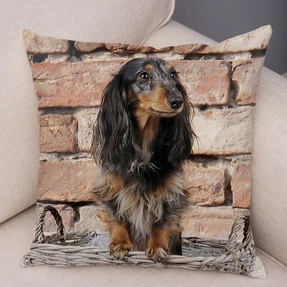 Mini Dachshund Dog throw pillow cover with short plush print for living room decoration cushion cover pillow covers decorative