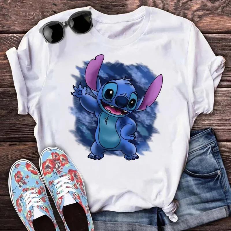 Kawaii Stitch Women's Fashion Top Casual Women's Round Neck T-Shirts Harajuku 90s Cute Stitch Women's Short Sleeves Tops Tees