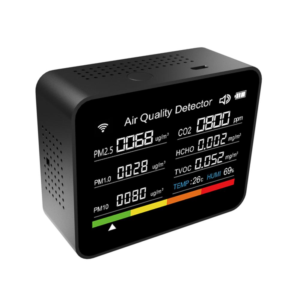 

13-в-1 тестер качества воздуха в помещении с WiFi-монитором качества воздуха для определения CO2 TVOC HCHO PM2.5 PM1.0 PM10 температуры и влажности. чёрный