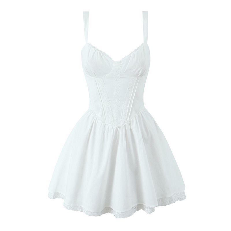 Charming Dangerous Babyboo French Style Sweet and Spicy Wind Bow Lace Stitching Waist Slimming Sling Dress