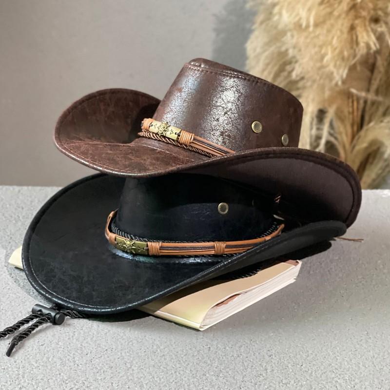 Läder retro etnisk stil västerländsk denimhatt herr- och damfyra säsonger utomhus solskydd tibetansk dödskallebälte jazzhatt