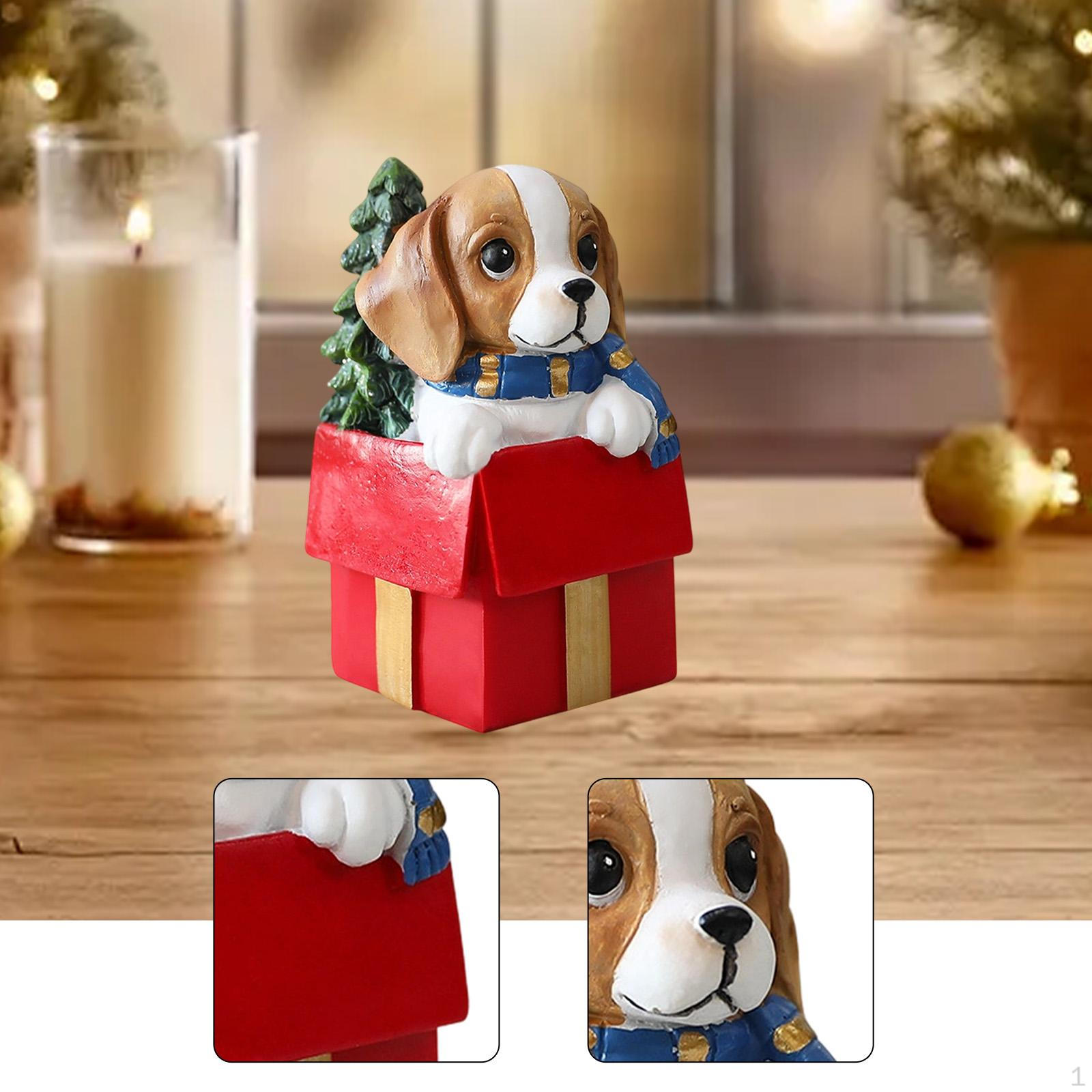 

Miniature Chrismas Dog Figurine Christmas Decorations Puppy Ornament Resin Sculpture for Home Desk красный