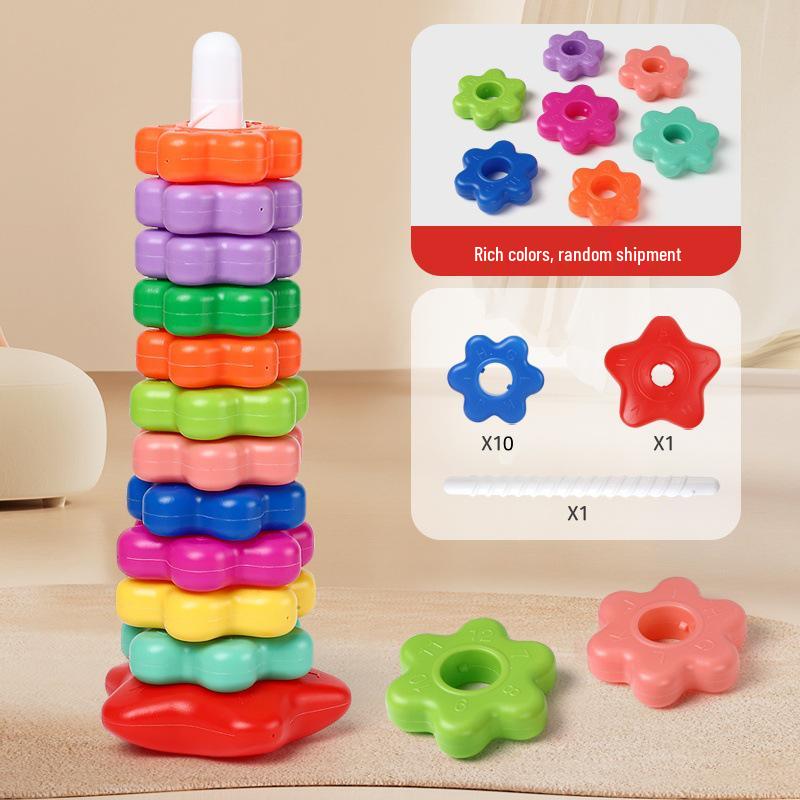 Regenbogen Drehturm Blume Stapel & Ringwurf Puzzle Spielzeug für Babys ab 6 Monaten