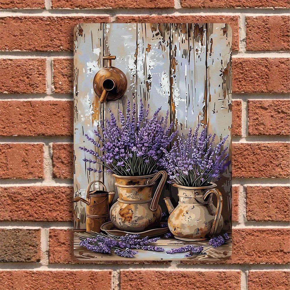 

Vintage Metal Wall Art Antique Kettle Lavender Flowers Decor x Inch Rustic Farmhouse Style Iron Plaque for Home 20x30cm（7.8x11.8inch）