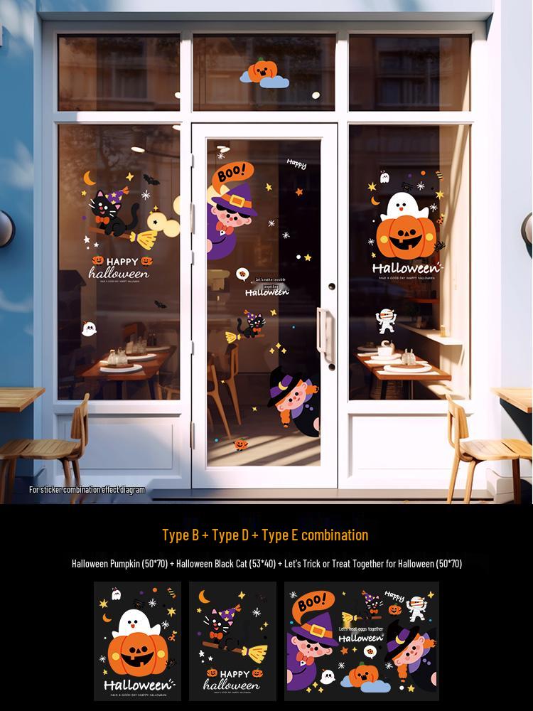 Halloween Pumpkin Decorations Window Clings - Theme Shop Scene Arrangement Glass Stickers