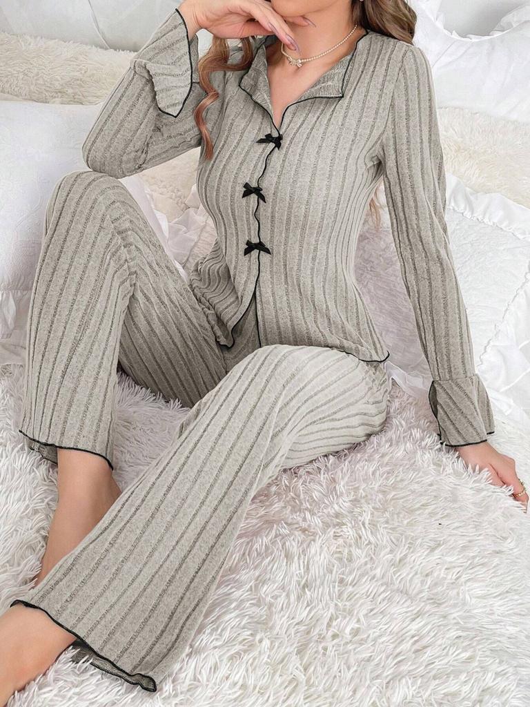 Women's Long-sleeved Trouser Suit Lapel Home Wear Two-piece Suit