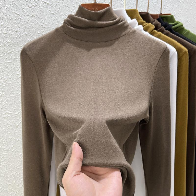 Pile collar bottoming shirt women's inner wear autumn and winter new slim-fitting high-neck warm and thin long-sleeved women's top