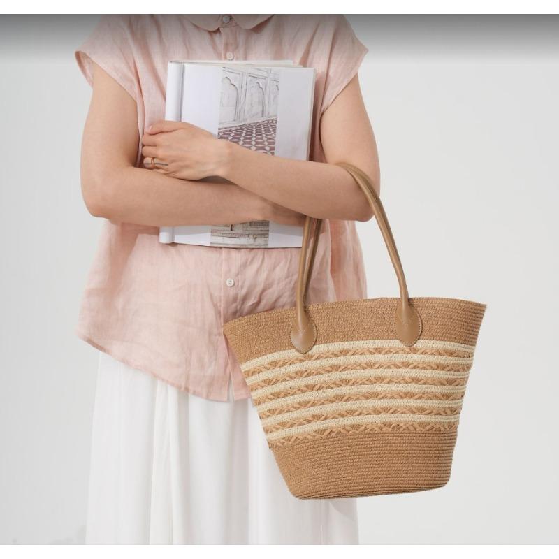 

New summer large-capacity shoulder straw woven bag women s woven bag versatile vacation tote bag vegetable basket handbag welt zipper