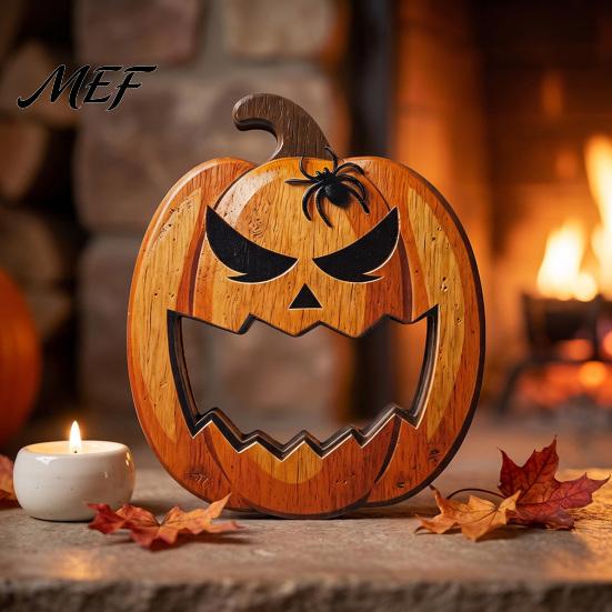 Farmhouse Halloween Entryway Accents Wooden Ornament, Retro Solid Ghost/Letter/Pumpkin Sign, Tabletop Rustic Wood Craft Centerpiece Decoration