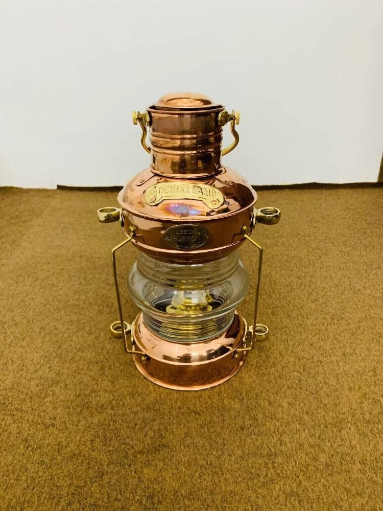 Brass & Copper Anchor Oil Lamp ~ Nautical Maritime Ship Lantern ~ Boat Light