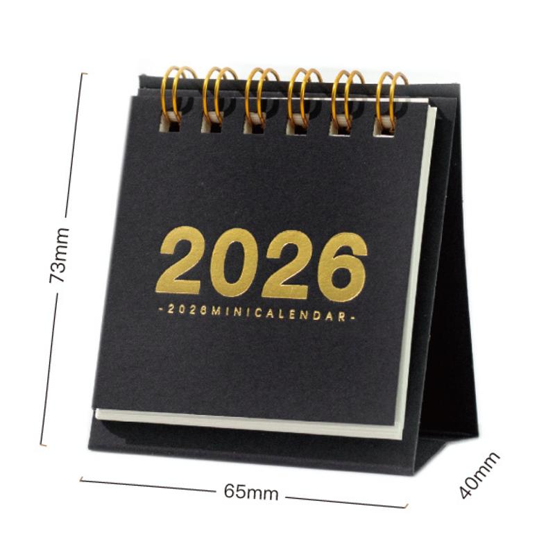 

2026 Мини настольный календарь на спирали, с возможностью замены листов, для бизнеса, ежемесячный планировщик расписания, для офисного стола, дома, современный, минималистичный чёрный