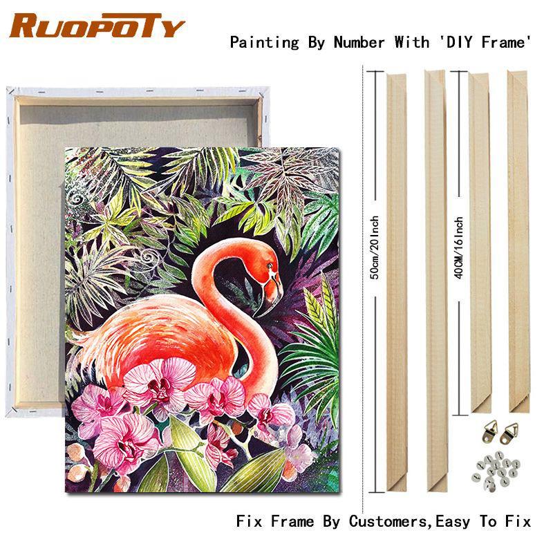 RUOPOTY Acrylic Painting By Numbers Flamingo Animals Paint On Canvas Coloring By Numbers Gift Home Decor Wall Room