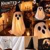 50cm Light Up Ghost Decoration with Hat for Indoor Outdoor Use Halloween Themed Fabric and Plastic Figure for Display