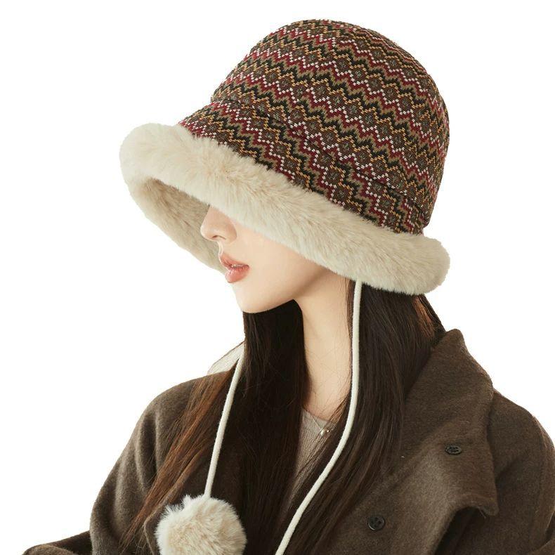 Knitted Hat for Women Retro Winter Thick Warm and Cold Proof Thickened Thermal Knitted Hats