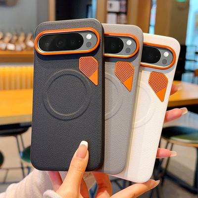 Für Google Pixel 9 Pro XL 9A Hülle Magnetische PU-Lederabdeckung + PC-Wärmeableitungsabdeckung mit Metall-Kameraobjektiv für Pixel9 Pro