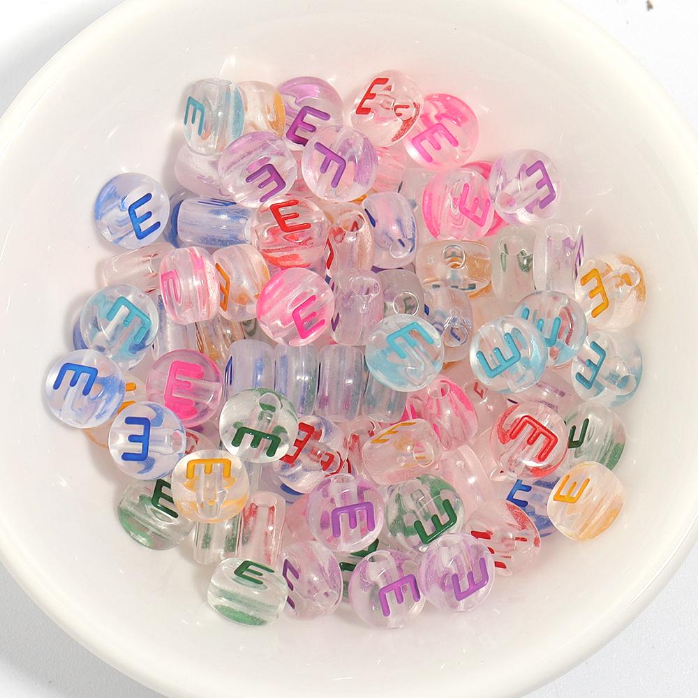 100Pcs Acrylic Flat Letter Beads Colored Alphabet Clear Round Loose Bead For Bracelet Necklace Charms Jewelry Making Accessories