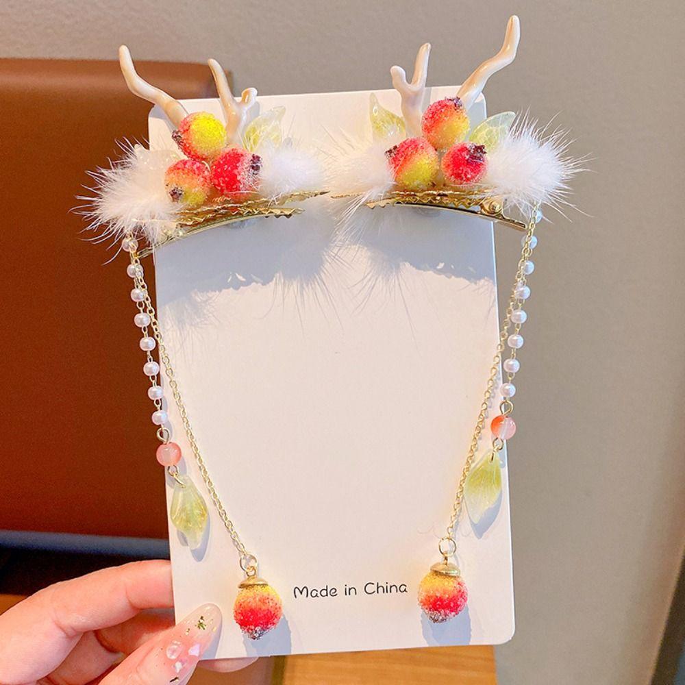 Tassel Chinese New Year Headwear Plush Ancient Style Hairpin All-match Hanfu Hair Sticks  Baby