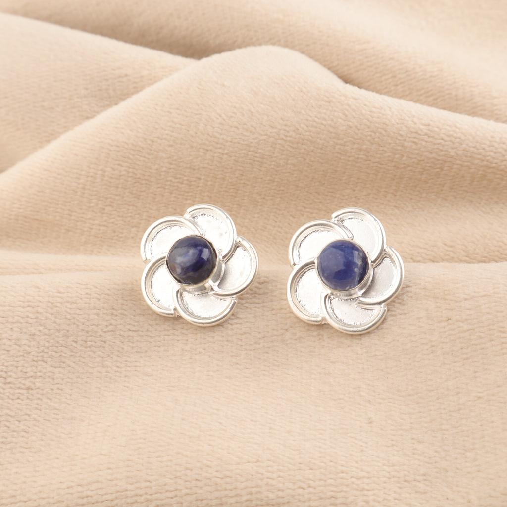 Round Natural Sodalite 925 Sterling Silver Unique New Stud Post Earrings Jewelry EE-157-28