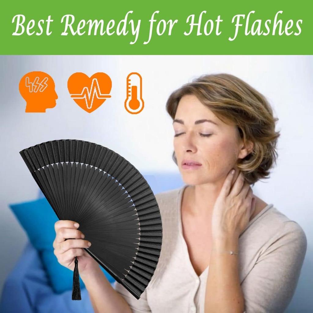 OMyTea Folding Hand Fan for Women - Foldable Chinese Japanese Vintage Bamboo Silk Fan - for Hot Flash, Church, Decoration, EDM, Music Festival,