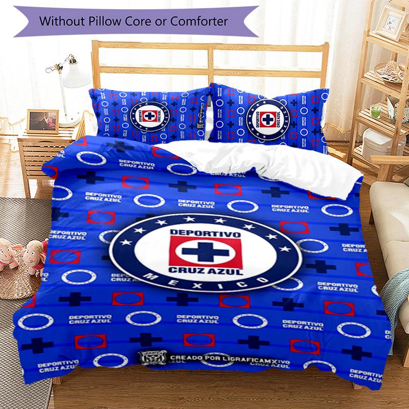 Cruz Azul Themed 3pcs Bedding Set Duvet Cover Closure Includes 1 Duvet Cover & 2 Pillowcases for All Seasons Bedroom Home Dorm Decor