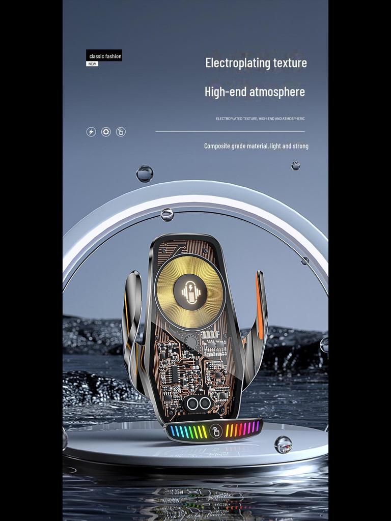 66W Magnetic Wireless Car Charger with Auto-Clamping Phone Holder and LED Light