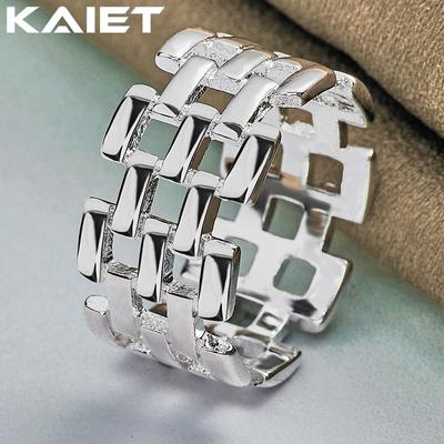 925 Sterling Silver Woven Square 7-10 Ring for Women Fashion Accessories Jewelry