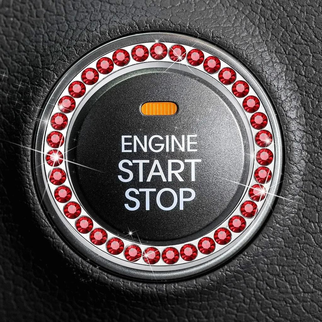 1PC Automobiles Start Switch Button Decoration Circle With Diamond Rhinestone Ring Button Sticker Car Interior Accessories