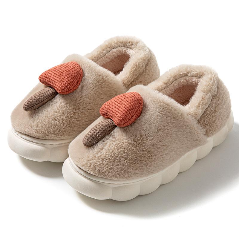 Cotton slippers autumn and winter home bag heel cartoon cotton mop warm velvet shoes platform couple hair slippers