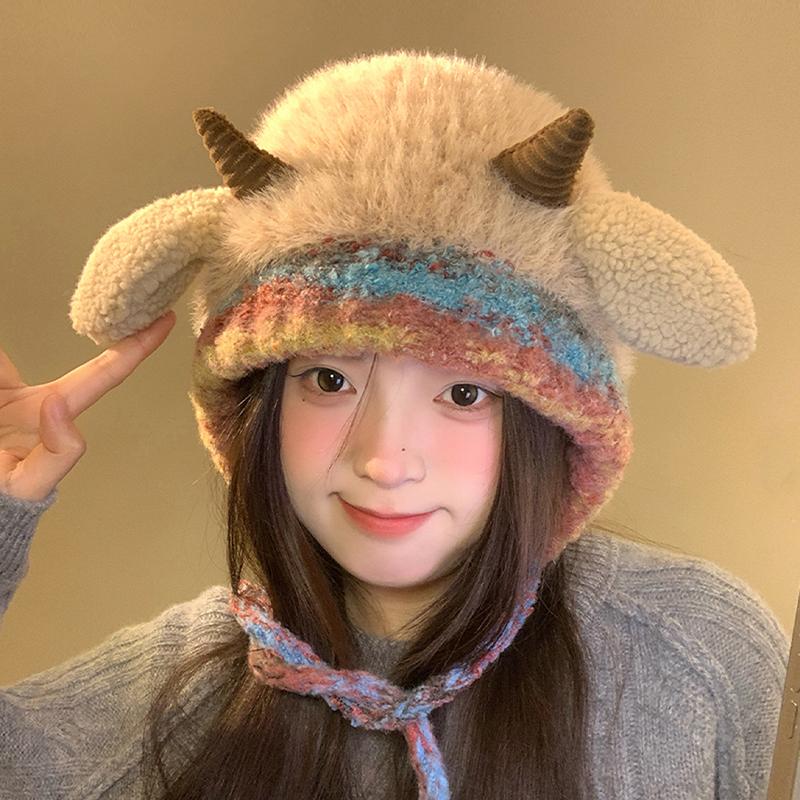 Korean Cute Plush Hat Autumn And Winter Warm Knitted Earmuffs Cold-Proof All-Match Hat