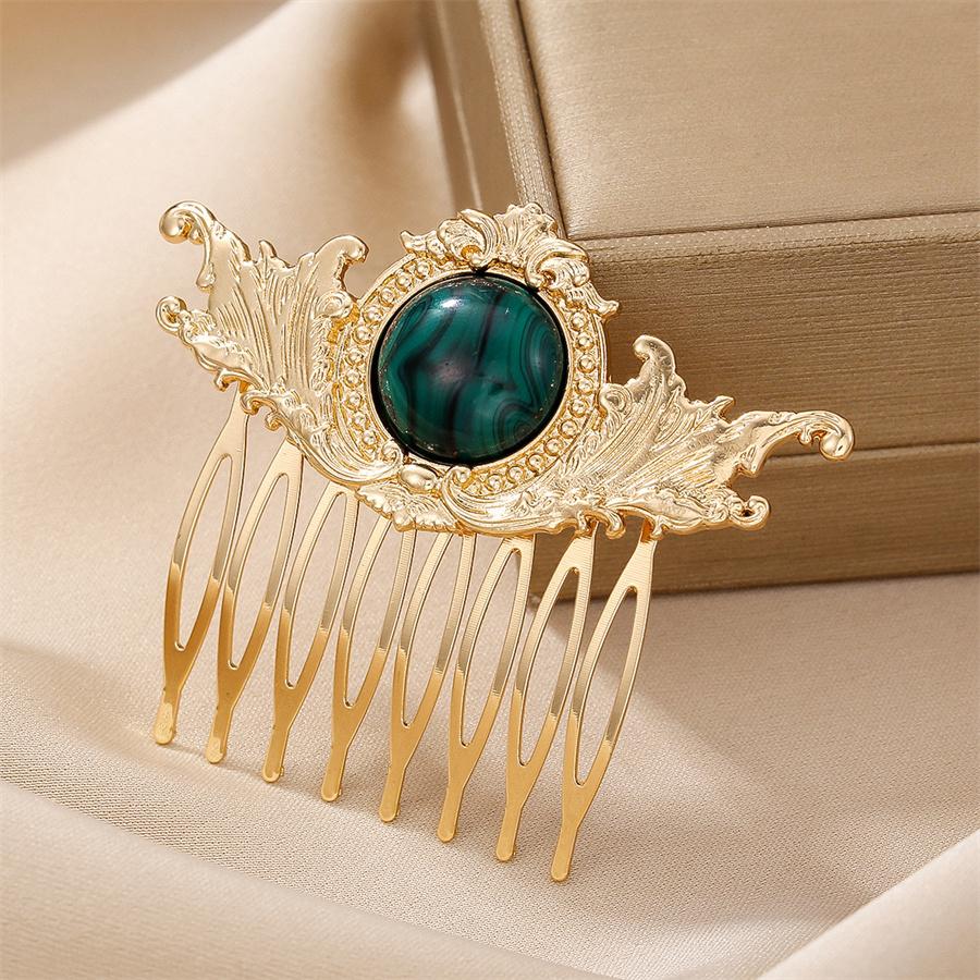New Fashionable Retro Ethnic Style Hair Comb for Women Simple Hollow Alloy Zircon Resin Hairpin Daily Wear Hair Accessories