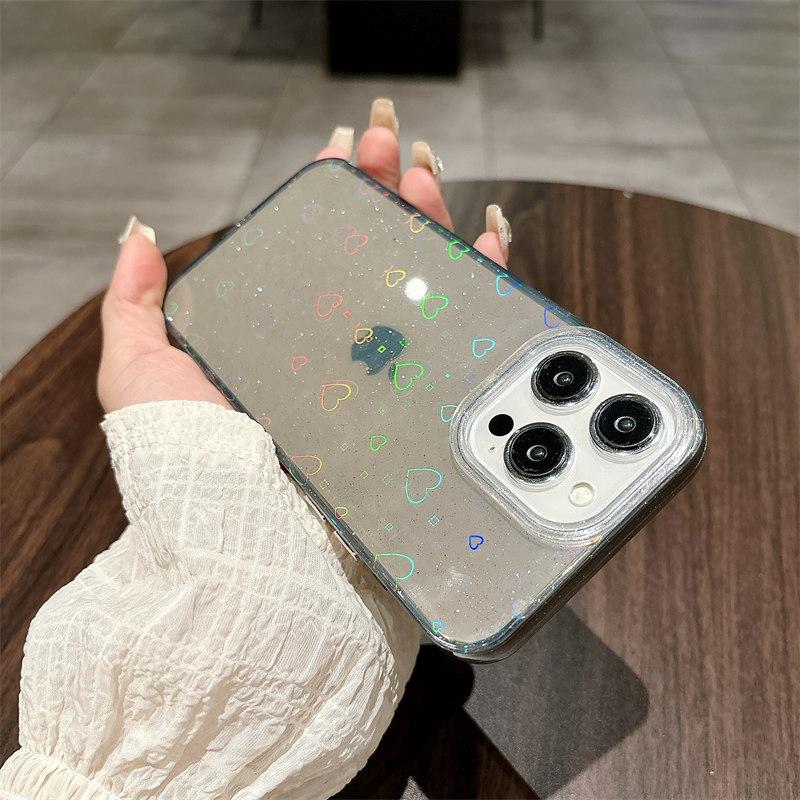 

Роскошный прозрачный чехол из ТПУ с 3D лазерным сердечком для iPhone 15 Pro Max 14 Plus 13 12 Pro 11, универсальный защитный чехол от падения iPhone 11 чёрный