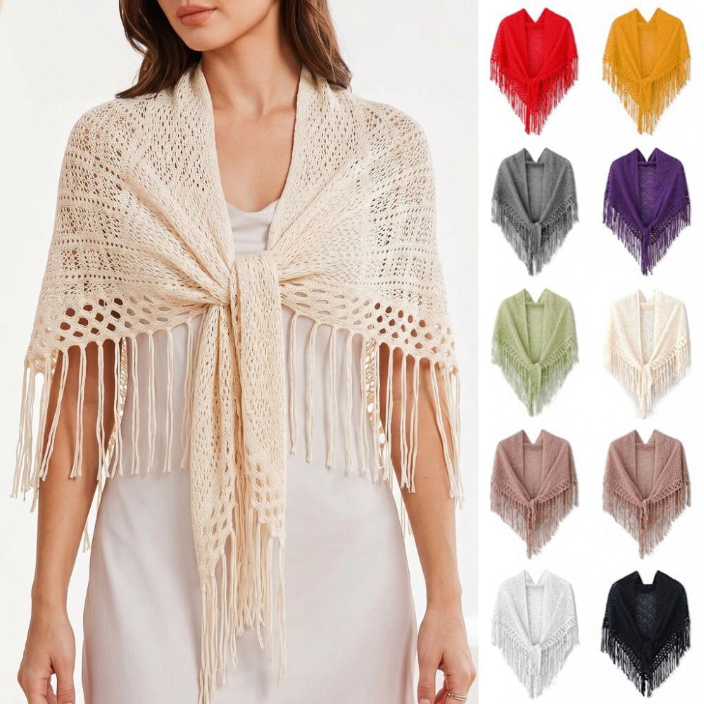 Cape Knitted Triangle Scarf Wraps Hollow Out Scarves All-match Belt  Summer