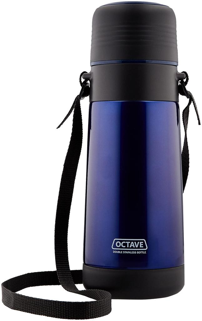 Pearl Metal Octave Double Stainless Steel Water Bottle, 1000ml, with Cup, Wide Mouth, Blue, HB-1743