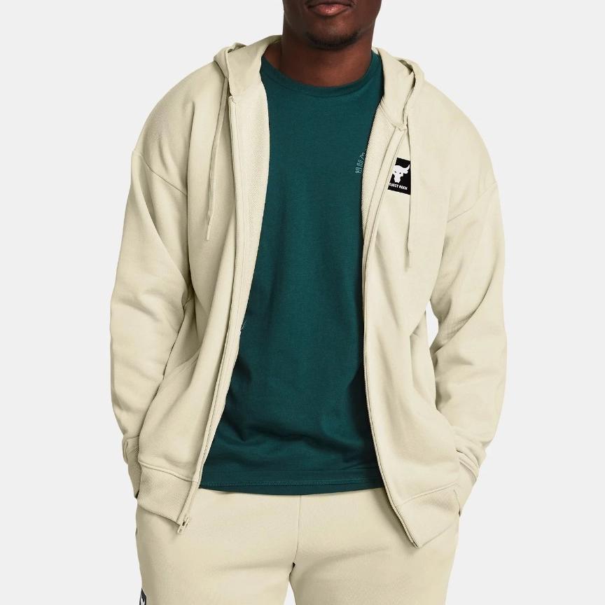 Under Armour Project Rock Solid Color Hooded Zip-Up Casual Jacket Men Jacket Dusty-Pink Gray 1383598-273