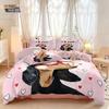 3-teiliges Romantisches Valentinstags Rosa Liebe Dackel Bedrucktes Spanloses Steppdecken-Set Mehrere Größen Schlafzimmer Bettwäsche Festival Dekoration