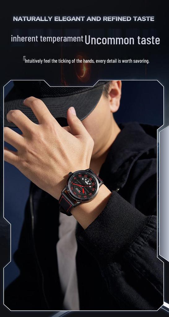 OFNS Men's Dual Calendar Waterproof Quartz Watch – Trendy, Simple Design with Large Round Dial
