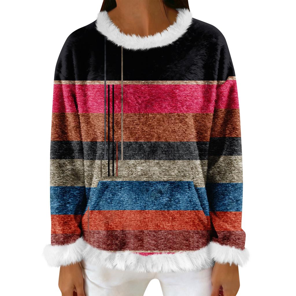 Women's Casual Fleece Sweatshirt  Long-Sleeve Round  Neck Casual Comfortable Loose-Fit Lightweight Women's Flannel Sweatshirt