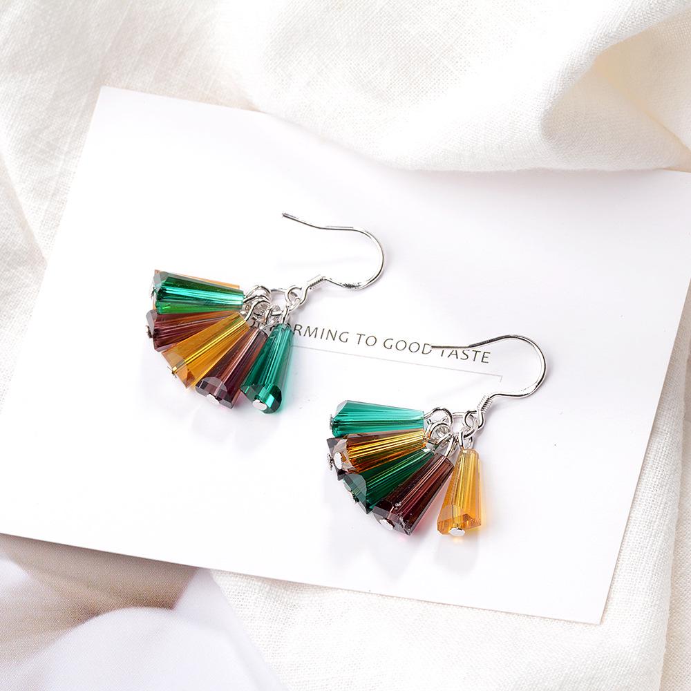 925 Sterling Silver Crystal Colorful Geometric Drop Earrings for Women Girls Creative Lady Fashion Jewelry Pendientes Eh851