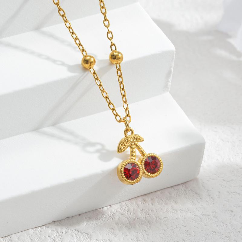 Cherry-Shaped Necklace & Earring Set for Women - Summer Chic, Sweet & Fresh Imitation Fruit Jewelry